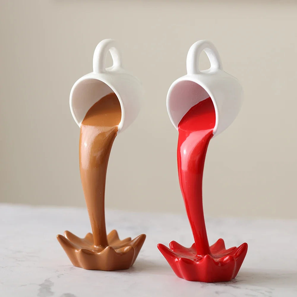Floating Coffee Cup Sculpture Creative 3D Coffee Cup Design Pouring Liquid Coffee Mug Kitchen Home Decor Gift For Coffee Lover