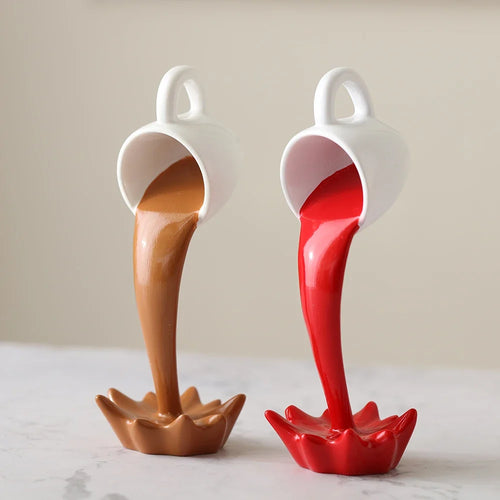 Floating Coffee Cup Sculpture Creative 3D Coffee Cup Design Pouring Liquid Coffee Mug Kitchen Home Decor Gift For Coffee Lover