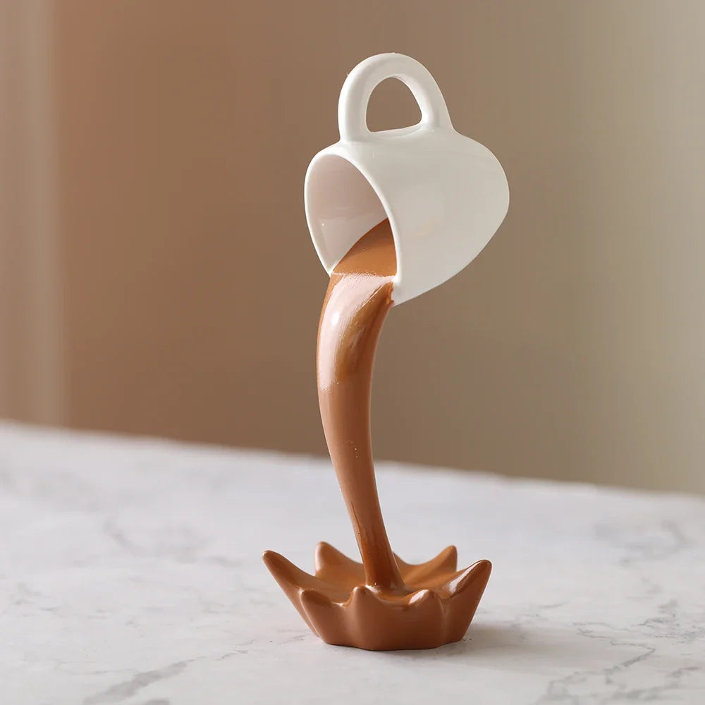 Floating Coffee Cup Sculpture Creative 3D Coffee Cup Design Pouring Liquid Coffee Mug Kitchen Home Decor Gift For Coffee Lover