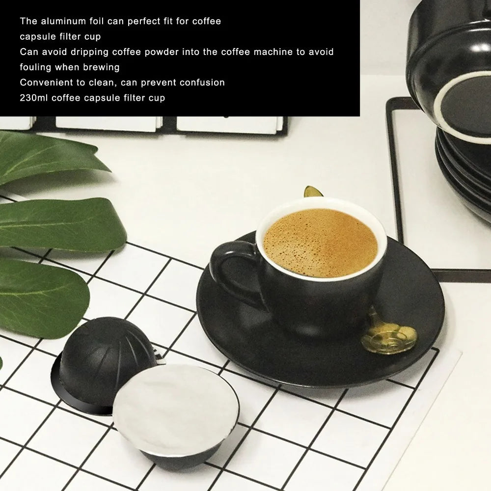 230ml Capacity Coffee Capsule Filter Cup Aluminum Foil Lid Beech Wood Holder Capsule Refill Holder Set Reusable Design