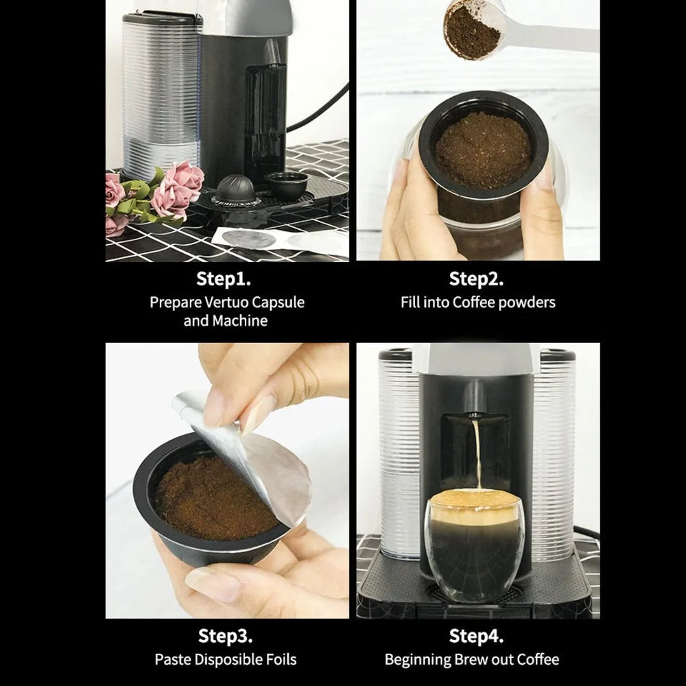230ml Capacity Coffee Capsule Filter Cup Aluminum Foil Lid Beech Wood Holder Capsule Refill Holder Set Reusable Design